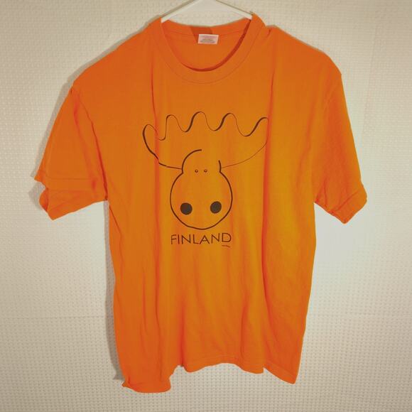 Fruit of the Loom M Finland Moose Graphic T Shirt Orange Souvenir Travel Unisex - Picture 1 of 5